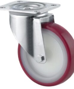 Rueda industrial giratoria en poliuretano: Ø160 x 40 mm, placa de soporte: 137 x 105 mm. Capacidad: 350 kg, Tente