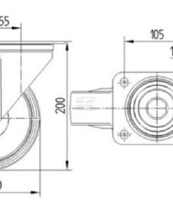 Rueda industrial giratoria en poliuretano: Ø160 x 40 mm, placa de soporte: 137 x 105 mm. Capacidad: 350 kg, Tente
