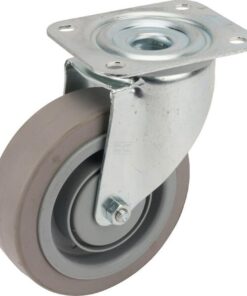 Rueda industrial giratoria en goma: Ø125 x 40 mm, placa soporte: 105 x 85 mm. Capacidad: 250 kg, Tente
