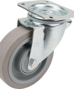 Rueda industrial giratoria en goma: Ø160 x 46 mm, placa soporte: 137 x 105 mm. Capacidad: 300 kg, Tente