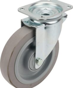 Rueda industrial giratoria en goma: Ø200 x 46 mm, placa soporte: 137 x 105 mm. Capacidad: 400 kg, Tente