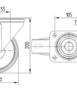 Rueda industrial giratoria en poliamida: Ø160 x 40 mm, placa soporte: 137 x 105 mm. Capacidad: 350 kg, Tente