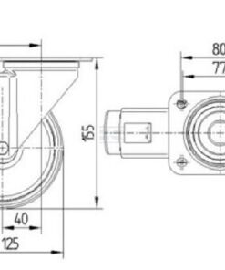 Rueda industrial giratoria en goma: Ø125 x 37 mm, placa soporte con freno: 105 x 85 mm. Capacidad: 100 kg, Tente 7 Rueda industrial giratoria en goma: Ø125 x 37 mm, placa soporte con freno: 105 x 85 mm. Capacidad: 100 kg, Tente