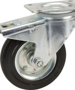 Rueda industrial giratoria en goma: Ø160 x 40 mm, placa soporte con freno: 137 x 105 mm. Capacidad: 135 kg, Tente