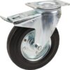 Rueda industrial giratoria en goma: Ø200 x 50 mm, placa soporte con freno: 137 x 105 mm. Capacidad: 205 kg, Tente