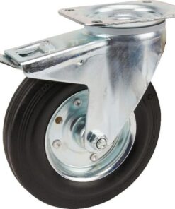 Rueda industrial giratoria en goma: Ø200 x 50 mm, placa soporte con freno: 137 x 105 mm. Capacidad: 205 kg, Tente