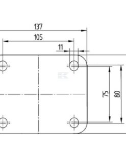 Rueda industrial giratoria en goma: Ø200 x 50 mm, placa soporte con freno: 137 x 105 mm. Capacidad: 205 kg, Tente