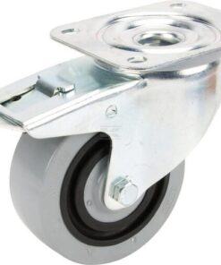 Rueda industrial giratoria en goma: Ø100 x 36 mm, placa soporte con freno: 105 x 85 mm. Capacidad: 160 kg, Tente