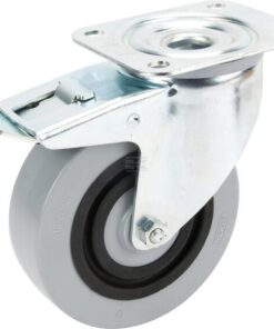 Rueda industrial giratoria en goma: Ø125 x 36 mm, placa soporte con freno: 105 x 85 mm. Capacidad: 200 kg, Tente