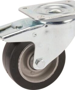 Rueda industrial giratoria en goma: Ø100 x 40 mm, placa soporte con freno: 105 x 85 mm. Capacidad: 200 kg, Tente