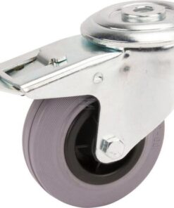 Rueda industrial giratoria en goma: Ø100 x 35 mm, placa soporte con freno. Capacidad: 75 kg, Tente