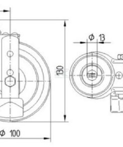 Rueda industrial giratoria en goma: Ø100 x 35 mm, placa soporte con freno. Capacidad: 75 kg, Tente