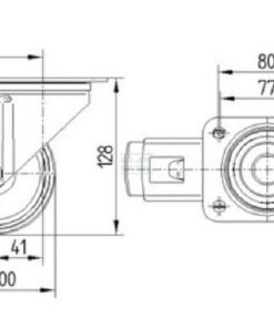 Rueda industrial giratoria en goma: Ø100 x 35 mm, placa soporte con freno: 105 x 85 mm. Capacidad: 75 kg, Tente