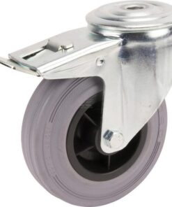 Rueda industrial giratoria en goma: Ø125 x 37 mm, placa soporte con freno. Capacidad: 100 kg, Tente