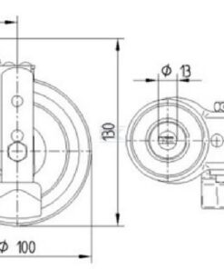Rueda industrial giratoria en goma: Ø125 x 37 mm, placa soporte con freno. Capacidad: 100 kg, Tente