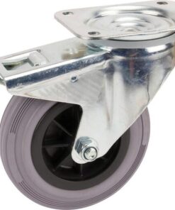 Rueda industrial giratoria en goma: Ø160 x 40 mm, placa soporte con freno: 137 x 105 mm. Capacidad: 135 kg, Tente