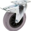 Rueda industrial giratoria en goma: Ø200 x 50 mm, placa soporte con freno: 137 x 105 mm. Capacidad: 205 kg, Tente