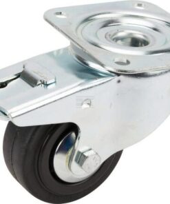 Rueda industrial giratoria en goma: Ø80 x 35 mm, placa soporte con freno: 105 x 85 mm. Capacidad: 70 kg, Tente