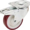 Rueda industrial giratoria en poliuretano: Ø80 x 32 mm, placa soporte con freno: 105 x 85 mm. Capacidad: 100 kg, Tente