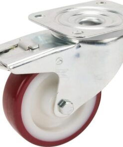 Rueda industrial giratoria en poliuretano: Ø80 x 32 mm, placa soporte con freno: 105 x 85 mm. Capacidad: 100 kg, Tente