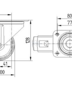 Rueda industrial giratoria en poliuretano: Ø100 x 32 mm, placa soporte con freno: 105 x 85 mm. Capacidad: 150 kg, Tente