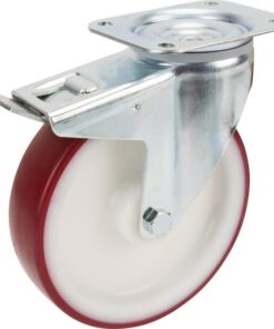 Rueda industrial giratoria en poliuretano: Ø160 x 40 mm, placa soporte con freno: 137 x 105 mm. Capacidad: 350 kg, Tente