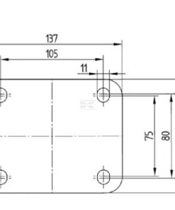 Rueda industrial giratoria en poliuretano: Ø160 x 40 mm, placa soporte con freno: 137 x 105 mm. Capacidad: 350 kg, Tente