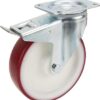 Rueda industrial giratoria en poliuretano: Ø200 x 46 mm, placa soporte con freno: 137 x 105 mm. Capacidad: 350 kg, Tente