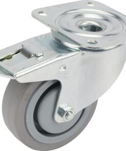 Rueda industrial giratoria en goma: Ø100 x 34 mm, placa soporte con freno: 105 x 85 mm. Capacidad: 160 kg, Tente