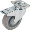 Rueda industrial giratoria en goma: Ø125 x 40 mm, placa soporte con freno: 105 x 85 mm. Capacidad: 250 kg, Tente