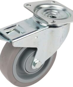 Rueda industrial giratoria en goma: Ø160 x 46 mm, placa soporte con freno: 137 x 105 mm. Capacidad: 300 kg, Tente