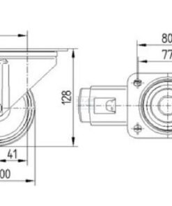 Rueda industrial giratoria en poliamida: Ø100 x 36 mm, placa de soporte con freno: 105 x 85 mm. Capacidad: 200 kg, Tente