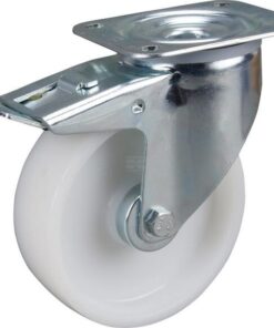 Rueda industrial giratoria en poliamida: Ø125 x 40 mm, placa soporte con freno 105 x 85 mm. Capacidad: 250 kg, Tente