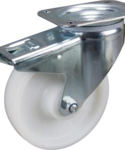 Rueda industrial giratoria en poliamida: Ø160 x 40 mm, placa soporte, con freno: 137 x 105 mm. Capacidad: 350 kg, Tente