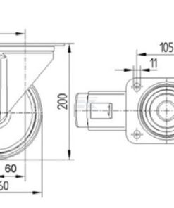 Rueda industrial giratoria en poliamida: Ø160 x 40 mm, placa soporte, con freno: 137 x 105 mm. Capacidad: 350 kg, Tente 7 Rueda industrial giratoria en poliamida: Ø160 x 40 mm, placa soporte, con freno: 137 x 105 mm. Capacidad: 350 kg, Tente