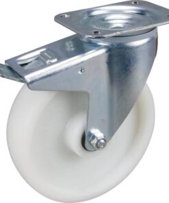 Rueda industrial giratoria en poliamida: Ø200 x 50 mm, placa soporte con freno: 137 x 105 mm. Capacidad: 350 kg, Tente