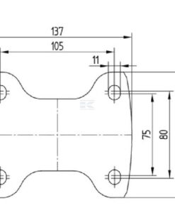 Rueda industrial fija en goma: Ø200 x 50 mm, placa de soporte: 137 x 115 mm. Capacidad: 75 kg, Tente