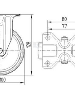 Rueda industrial fija en goma: Ø100 x 30 mm, placa de soporte: 103 x 85 mm. Capacidad: 70 kg, Tente