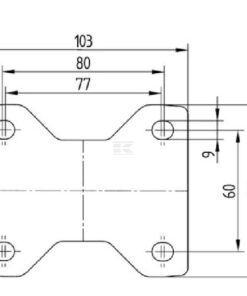 Rueda industrial fija en goma: Ø125 x 37 mm, placa de soporte: 103 x 85 mm. Capacidad: 100 kg, Tente