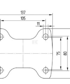Rueda industrial fija en goma: Ø160 x 23 mm, placa de soporte: 137 x 115 mm. Capacidad: 135 kg, Tente