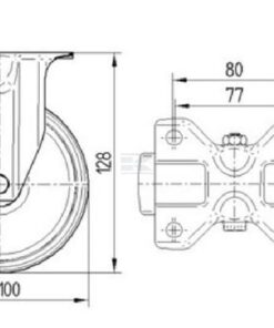 Rueda industrial fija en poliamida: Ø100 x 36 mm, placa de soporte: 103 x 85 mm. Capacidad: 160 kg, Tente