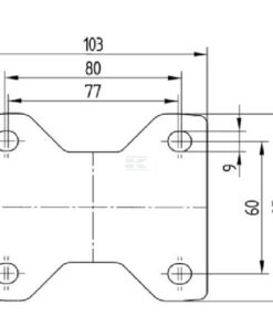 Rueda industrial fija en goma: Ø100 x 40 mm, placa de soporte: 105 x 85 mm. Capacidad: 200 kg, Tente