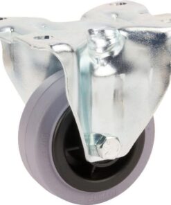 Rueda industrial fija en goma: Ø80 x 35 mm, placa de soporte: 103 x 85 mm. Capacidad: 70 kg, Tente