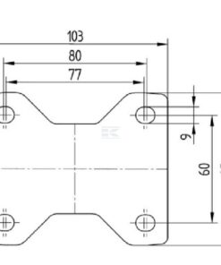 Rueda industrial fija en goma: Ø200 x 50 mm, placa de soporte: 137 x 115 mm. Capacidad: 205 kg, Tente