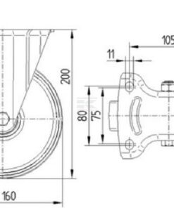 Rueda industrial fija en goma: Ø160 x 40 mm, placa de soporte: 137 x 115 mm. Capacidad: 135 kg, Tente