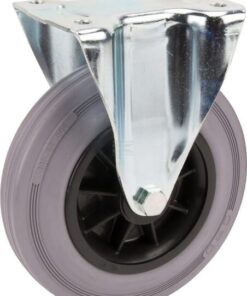 Rueda industrial fija en goma: Ø200 x 50 mm, placa de soporte: 137 x 115 mm. Capacidad: 205 kg, Tente