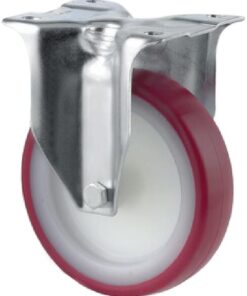 Rueda industrial fija en poliuretano: Ø80 x 32 mm, placa de soporte con freno: 103 x 85 mm. Capacidad: 100 kg, Tente
