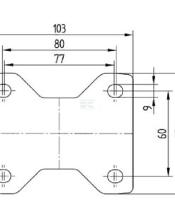 Rueda industrial fija en poliuretano: Ø200 x 46 mm, placa de soporte con freno: 137 x 115 mm. Capacidad: 350 kg, Tente