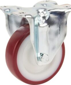 Rueda industrial fija en poliuretano: Ø100 x 32 mm, placa de soporte con freno: 103 x 85 mm. Capacidad: 150 kg, Tente