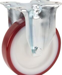 Rueda industrial fija en poliuretano: Ø125 x 32 mm, placa de soporte con freno: 103 x 85 mm. Capacidad: 200 kg, Tente